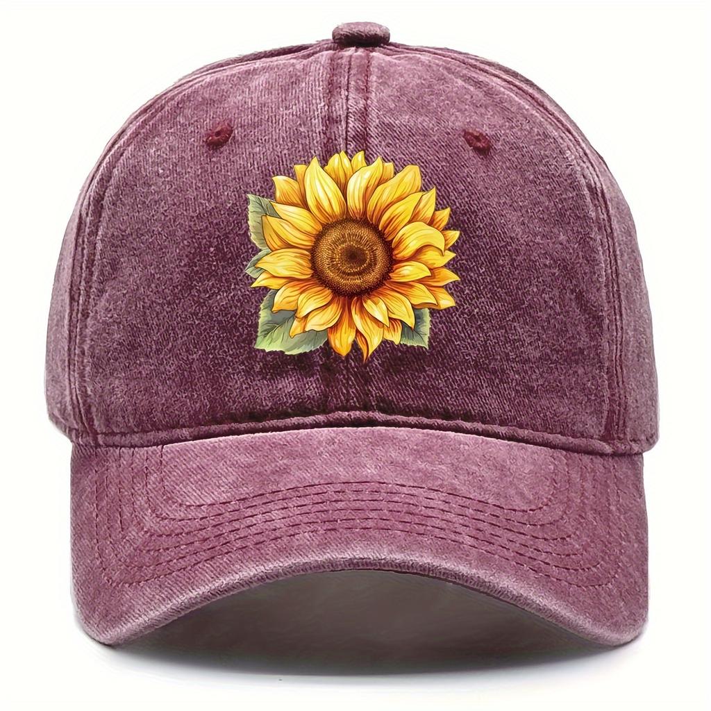 Unisex Adjustable Yellow Sunflower Print Trucker Hat  Lightweight Snapback Sun Visor Cap with Raw Hem For Any Season