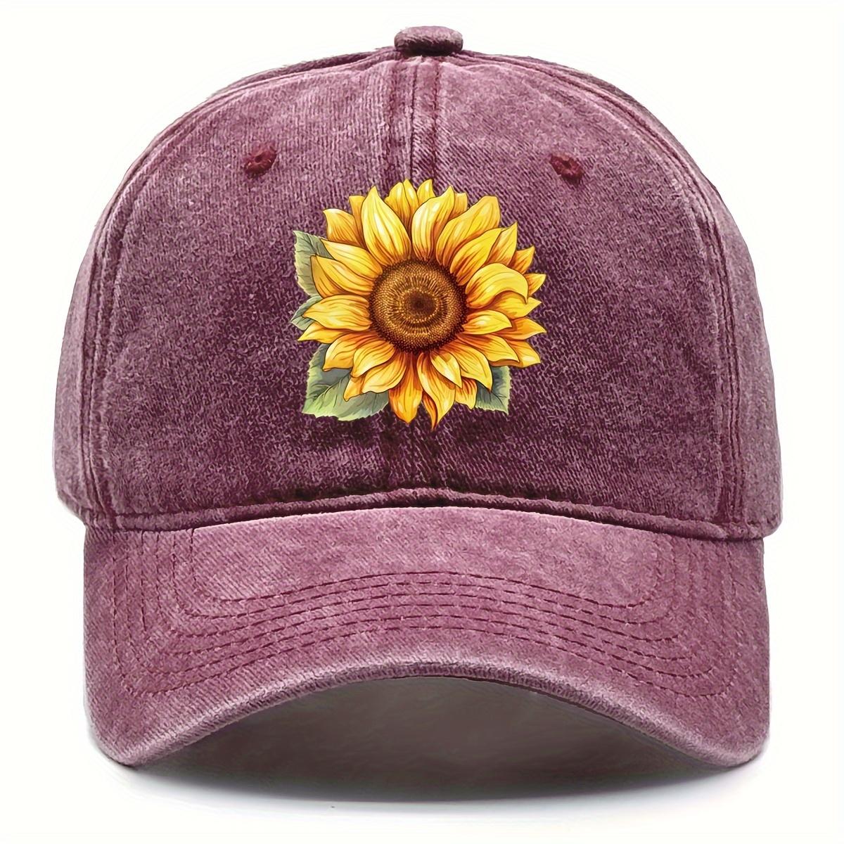 

Unisex Adjustable Yellow Sunflower Print Trucker Hat Lightweight Snapback Sun Visor Cap with Raw Hem For Any Season One Size