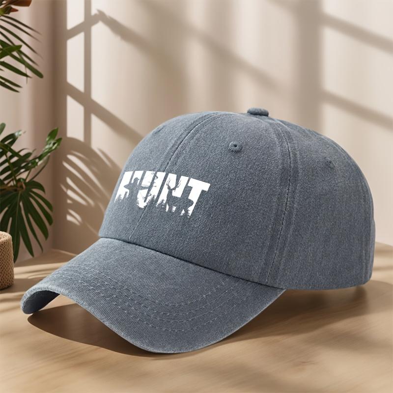 HUNT Outdoor Hunting Printed Baseball Cap Classic Washed Retro Peaked Cap Soft Sweat-Absorbent Breathable Hat Personalized Street Hip-Hop Hat