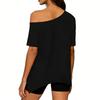 Women's Casual Off-shoulder Short-sleeved Asymmetric Hem Casual T-shirt Top