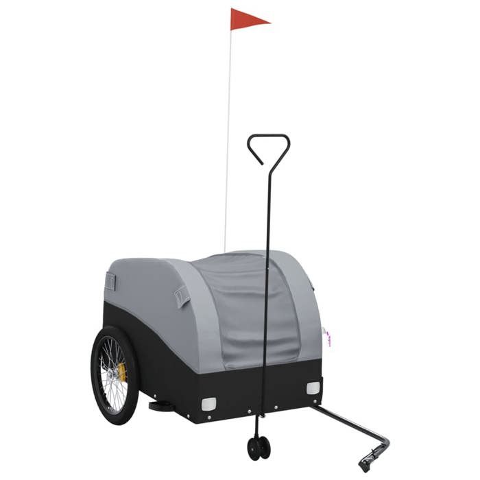 VidaXL Remorque de Vélo, Chariot de Transport avec Barre d'Attelage, Remorque de Bicyclette avec Drapeau pour Bagage, Noir 94154