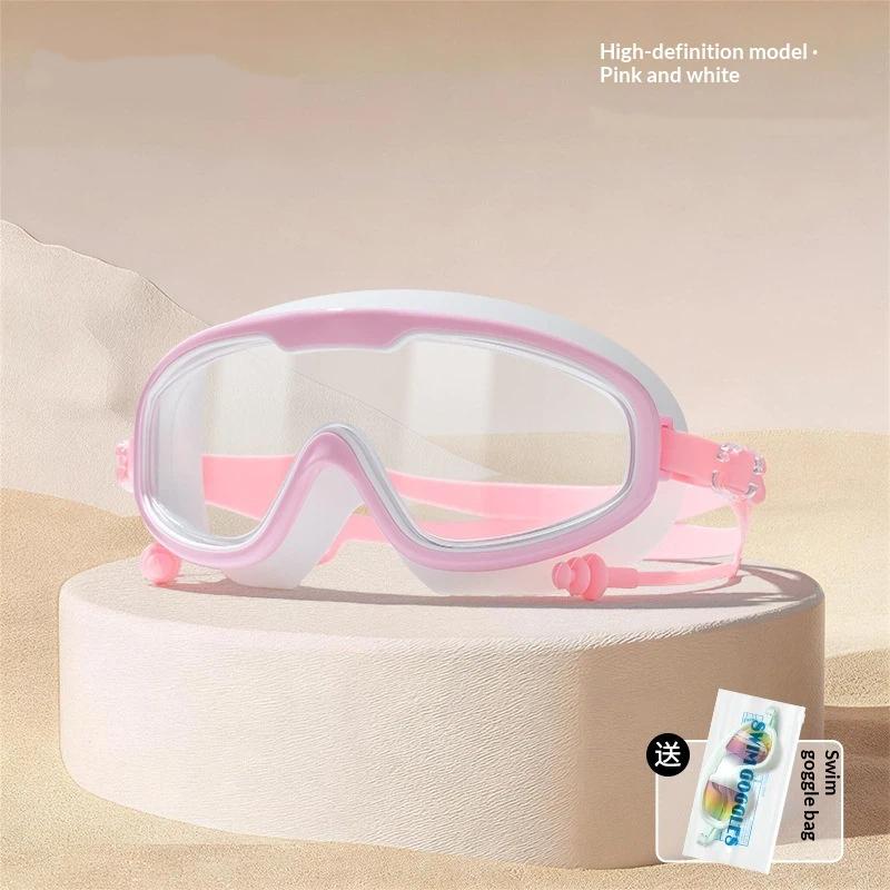 Large Frame Adult Swimming Goggles Anti Fog Uv Protection Waterproof Swim Glasses With Ear Plugs For Pool Beach