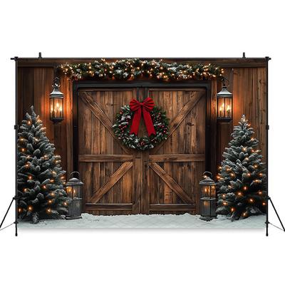 Mocsicka Christmas Door Photography Background Xmas Tree Pattern Decorations Adult Children Photo Backdrops Holiday Part 763