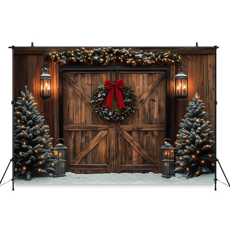 Mocsicka Christmas Door Photography Background Xmas Tree Pattern Decorations Adult Children Photo Backdrops Holiday Party Banner