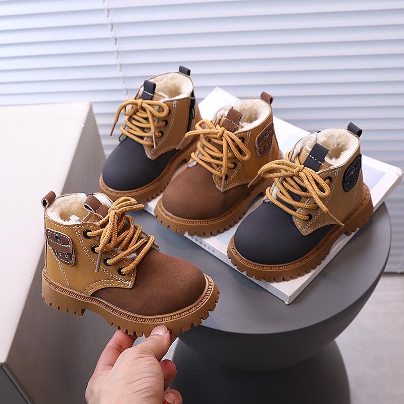 Kids' British Style Fleece-Lined Non-Slip Martin Boots for Winter