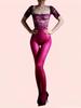 Damen Durchsichtiger Jumpsuit Spitze Röhrenbrust U-Ausschnitt Schulterfrei Bodysuit Offener Schritt Nahtlos Öl Glänzend Dienstmädchen Enges Leotard