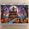 Background banner 1 piece dreamy scene background fabric wall decoration for haunted house and glowing pumpkin lanterns