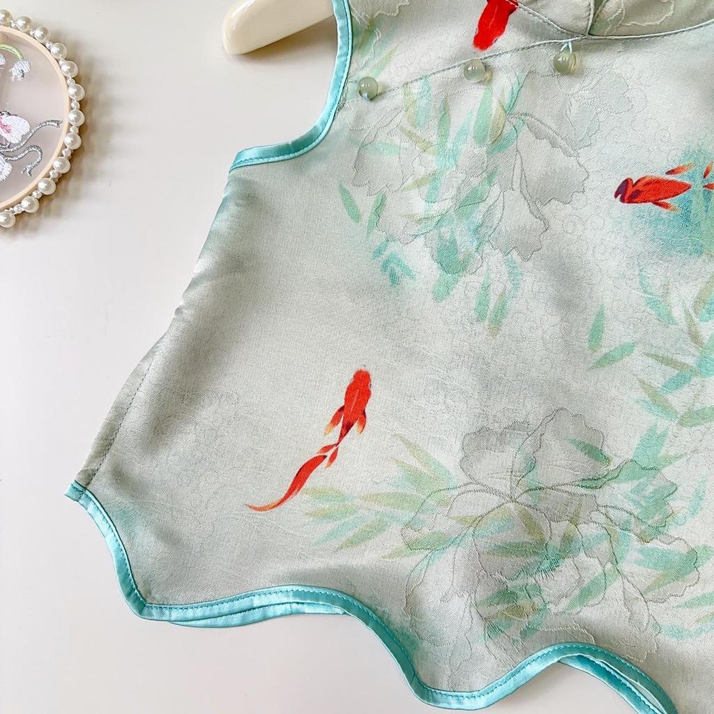 Girls' Summer Hanfu Two-Piece Set: Vest and Long Pants