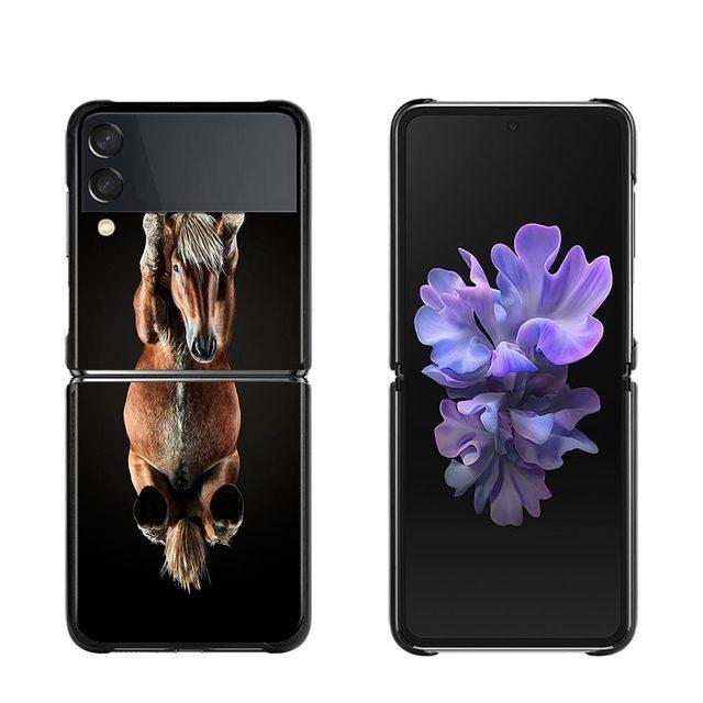Phone Case For Samsung Galaxy Z Flip3 5g Back Pc Case For Samsung Z Flip Capa Black Shell Hard Fundas Running Horses