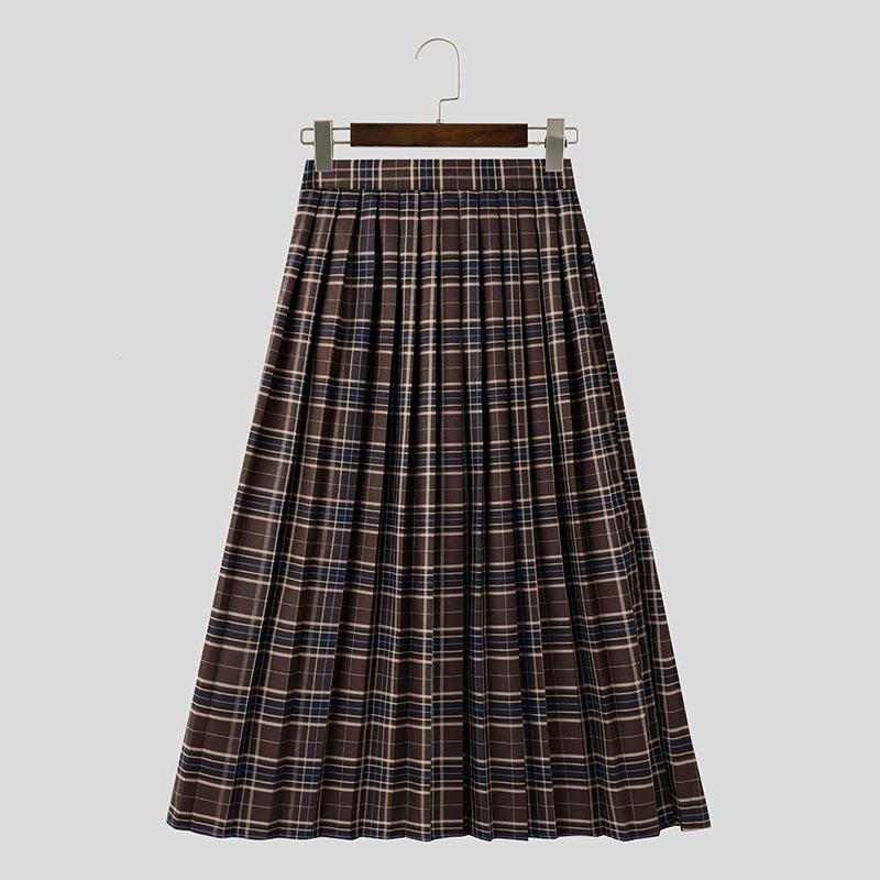 

INCERUN Мужские брюки-кюлоты с застежкой-молнией сбоку и клетчатым принтом в складку S коричневый