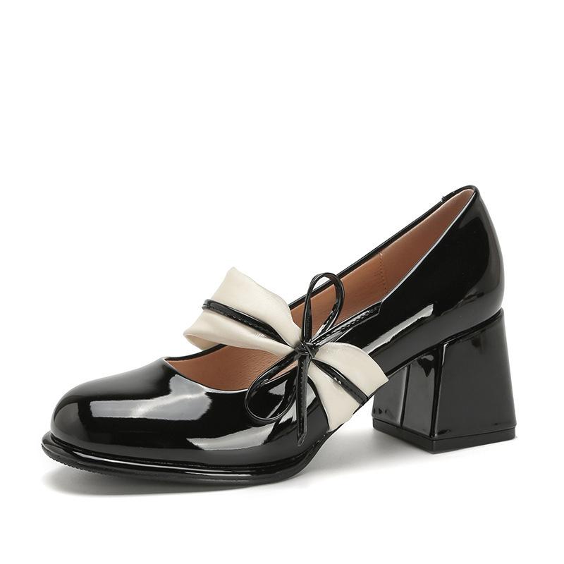 

Yue Xinwang leather flat for Huizhou women s shoes Su Yinyin same black high heels spring new Mary Jane shoes women 40 чорний