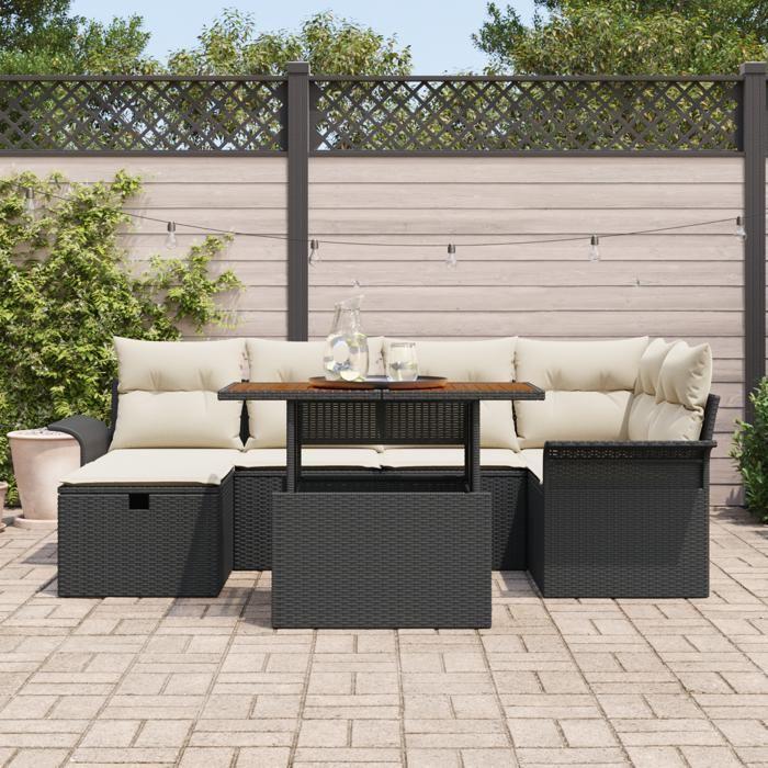 VidaXL Ensemble de Canapé de Jardin 7 Pièces avec Coussins Noir Poly Rattan 3359911