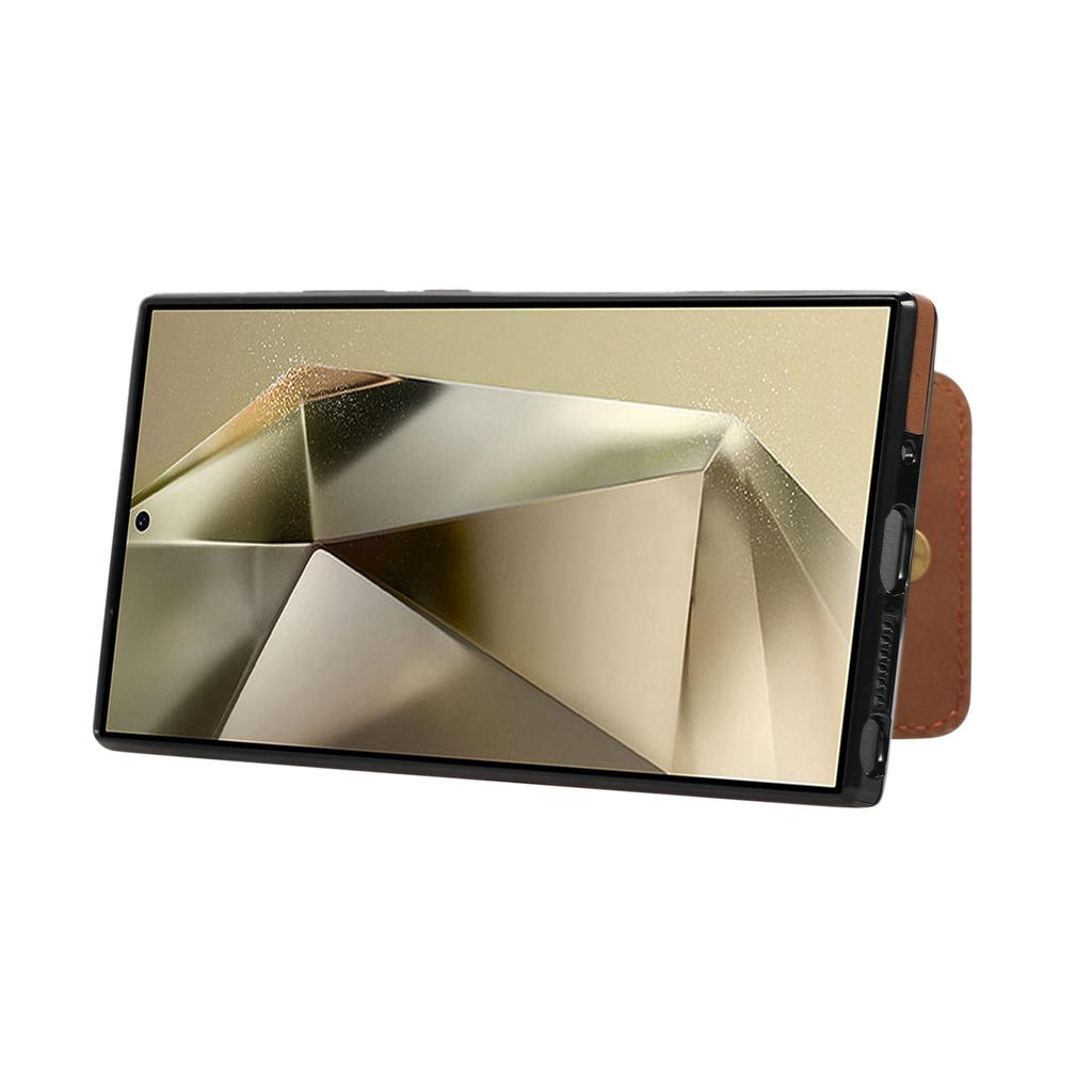 For Samsung Galaxy S24 Ultra Case Card Holder Kickstand Leather + TPU Phone Cover with Shoulder Strap