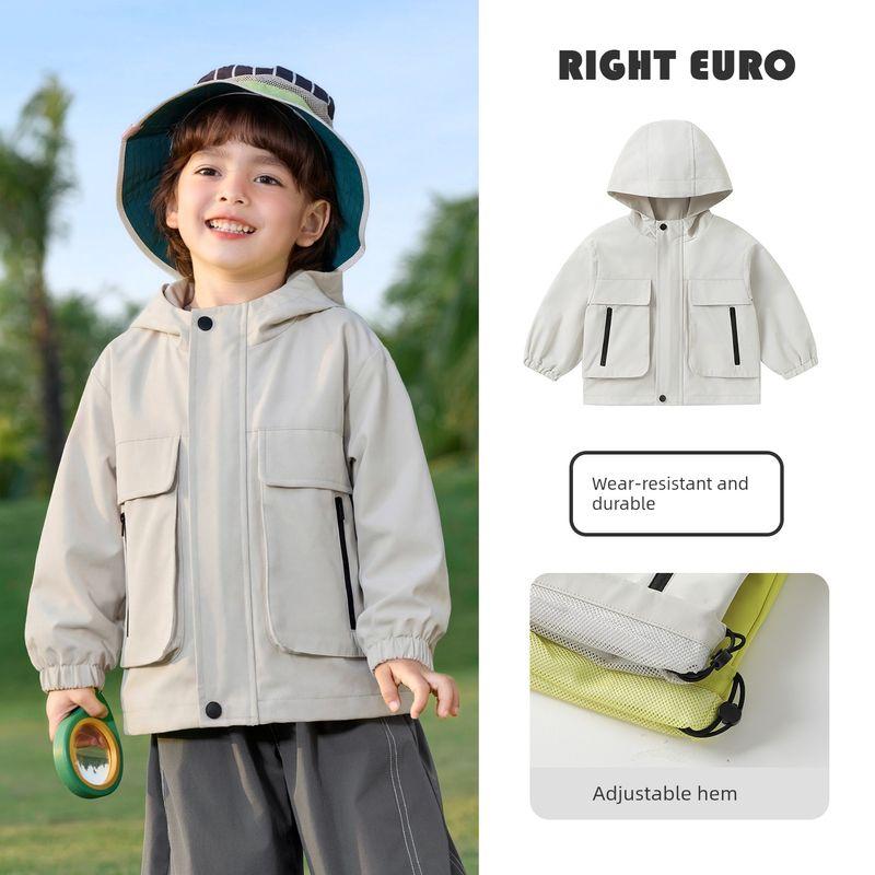 [Right Europe 2026 Spring New Collection Launch] Boys  Children s Outdoor Waterproof Jacket Baby Spring Children s Clothing Top Light gray 110