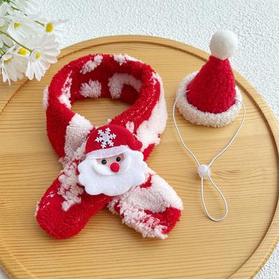 Warmer Haustier-Schal Nikolausmützen-Set Katze Weihnachten Katzen-Halsband Roter Haustier-Weihnachtsschal Grünes Hunde-Sabbertuch Verstellbare Mütze Hunde-Set