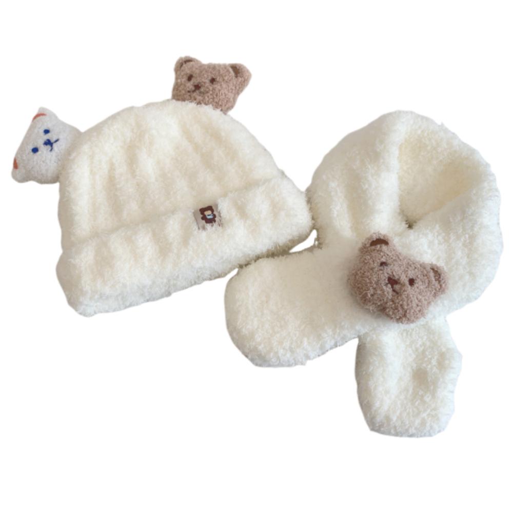 Korean Style Bear Scarf Hat Set Cute Kids Crochet Hat Children's Ear Protection Hat  Outdoor