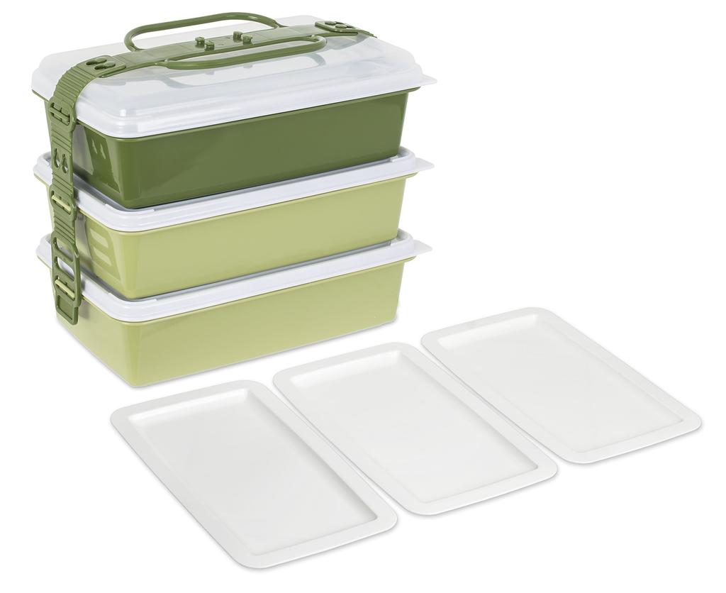 Sanko Plastic Bento Case with 3 Side Earth W x D x 22cm H Box/Picnic Plates, Green, 116772, Approx. 26.5cm 15.5cm