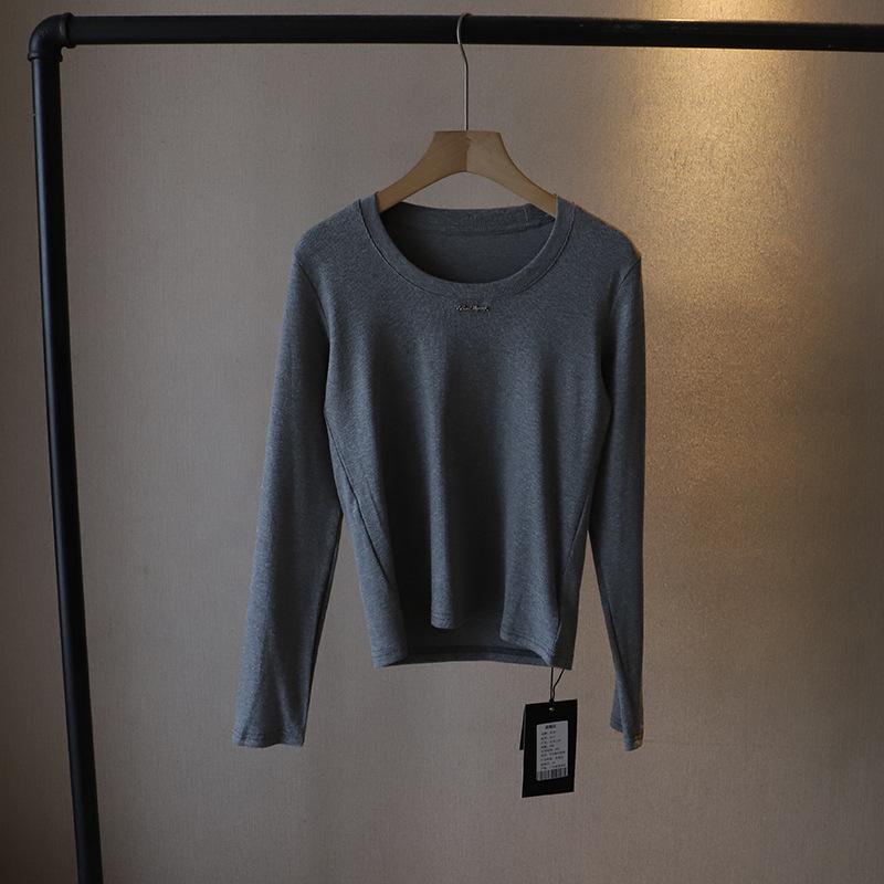 Bi Zheng 2025 Spring Korean Style Slim Fit Women's Long Sleeve Solid Color T-shirt (Model 3306)