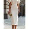 Robe Fourreau Élégante à Manches Volants 2026 pour Femmes, Robe Midi Bodycon à Col Rond Coupe Ajustée, Tenue Formelle pour le Bureau et les Soirées Cocktail