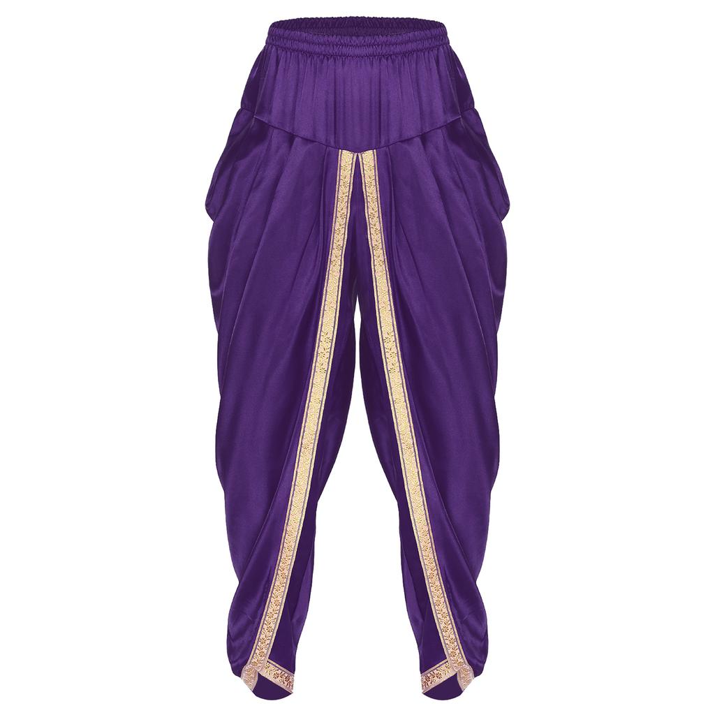 Herren Satin Dhoti Hosen Lässig Elastischer Bund Drapierte Baggy Hosen Urlaub Themenparty Ethnische Kleidung