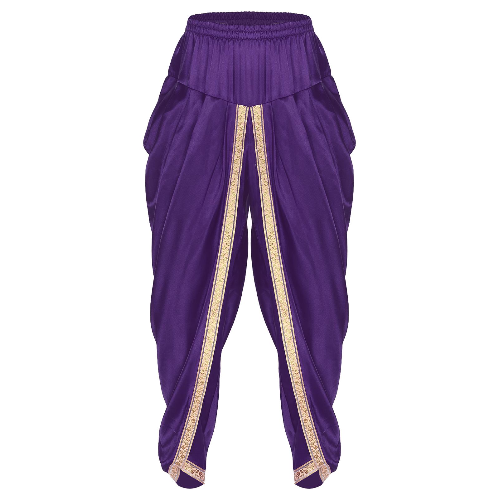 

Чоловічі атласні штани дхоті повсякденні з еластичною талією драпіровані мішкуваті штани тема відпустки етнічний одяг S фіолетовий
