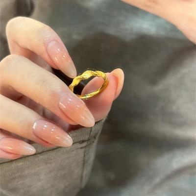 Real Gold Electroplating Twisted Opening Ring Casual Simple Daily Commuting Versatile Index Finger Ring Light Luxury High Sense Ring