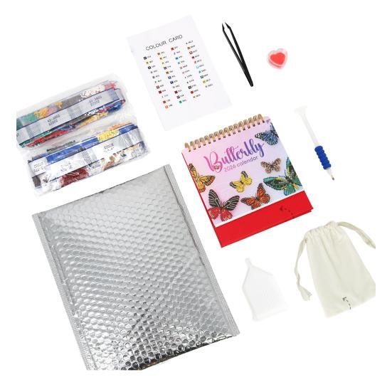 2026 Rhinestone Painting Desk Calendar DIY Handmade Butterfly Constellation Rhinestone Art Drawing Standing Flip Calendar Decoration