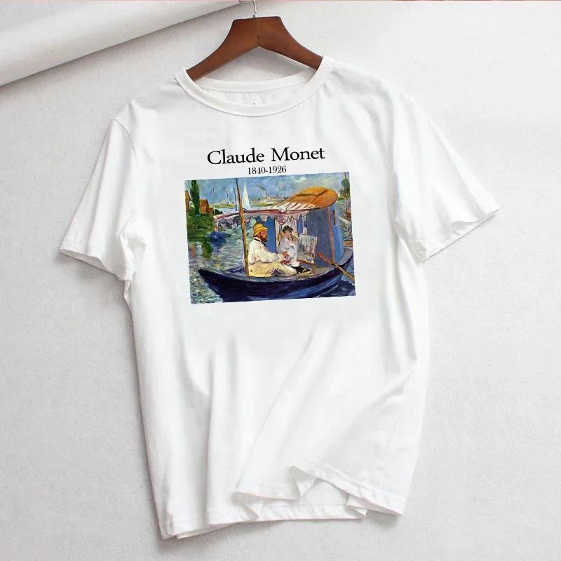Claude Monet New Summer Female Art Printed Unisexs Tshirt Short Sleeve Casual Letter Harajuku Ins Tops Tees Unisexs Clothing