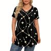 Blusa Casual Elegante Feminina Plus Size, Manga Curta, Decote V, Corte Amplo, Para o Trabalho