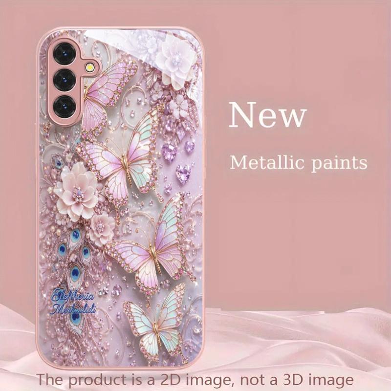 Pink Butterfly Hot-selling Exquisite Beautiful PhoneCase Glass PhoneCase for Samsung Galaxy S26 S25 S24 S23 S22 FE Ultra Plus