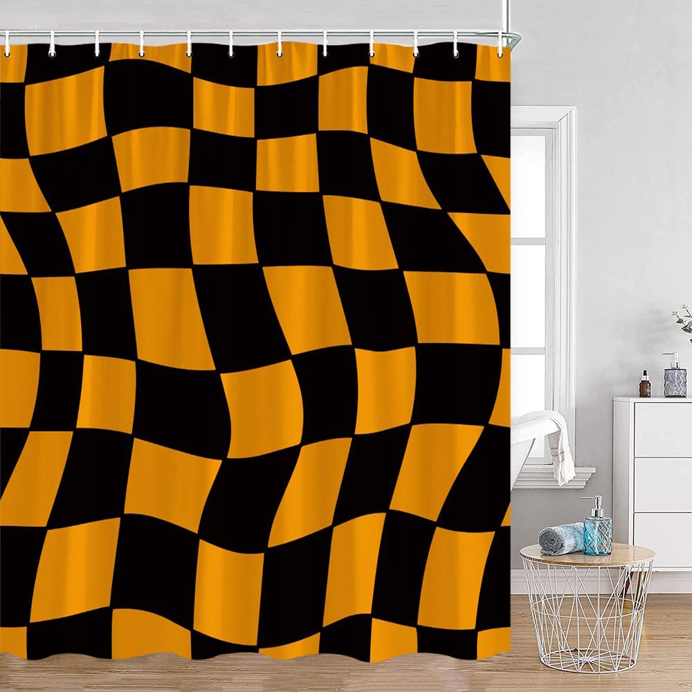 Colorful Checkerboard Shower Curtain Black White Blocks Distorted Chess Board Bathroom Curtain Modern Abstract Bath Decorations