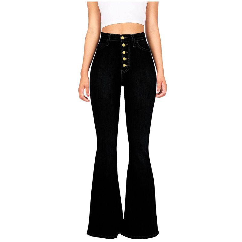 Factory Direct Sales 2025 European and American Hot-Selling Women s Jeans, Slim Fit High-Waisted Butt-Lifting Flared Pants in Stock Black S