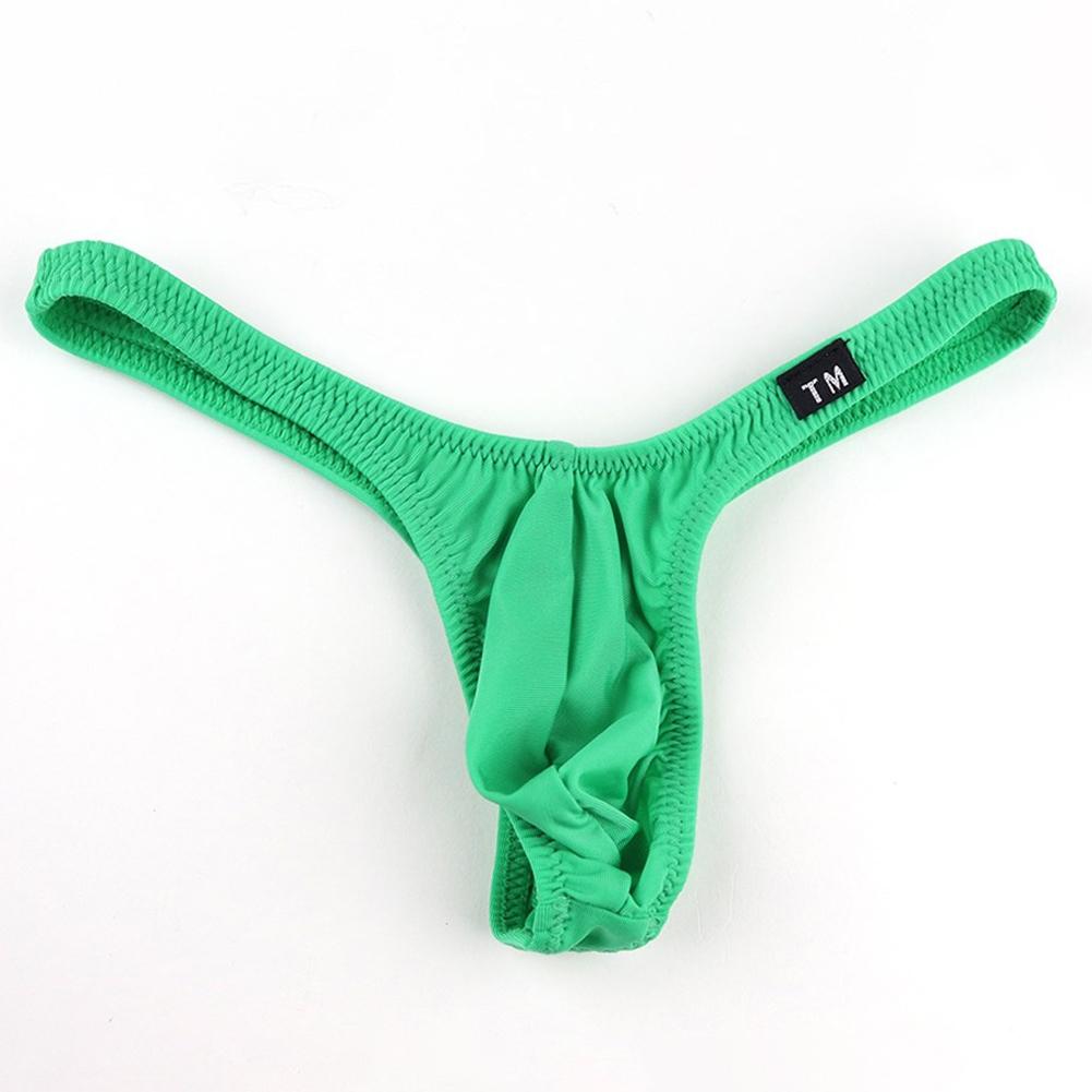 Comfortable Men's Low Waist Ice Silk Thongs Lingerie Underwear Briefs (Green)