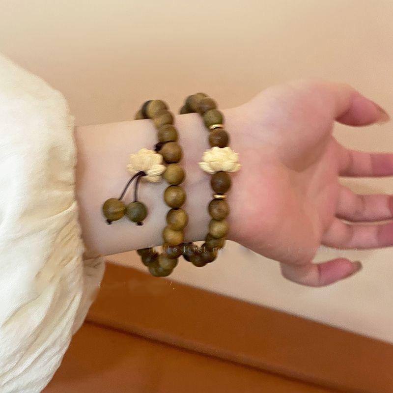 Wooden Beaded Lotus Bracelet 2025 Girls New Chinese Bracelet Zen Niche Retro Jewelry