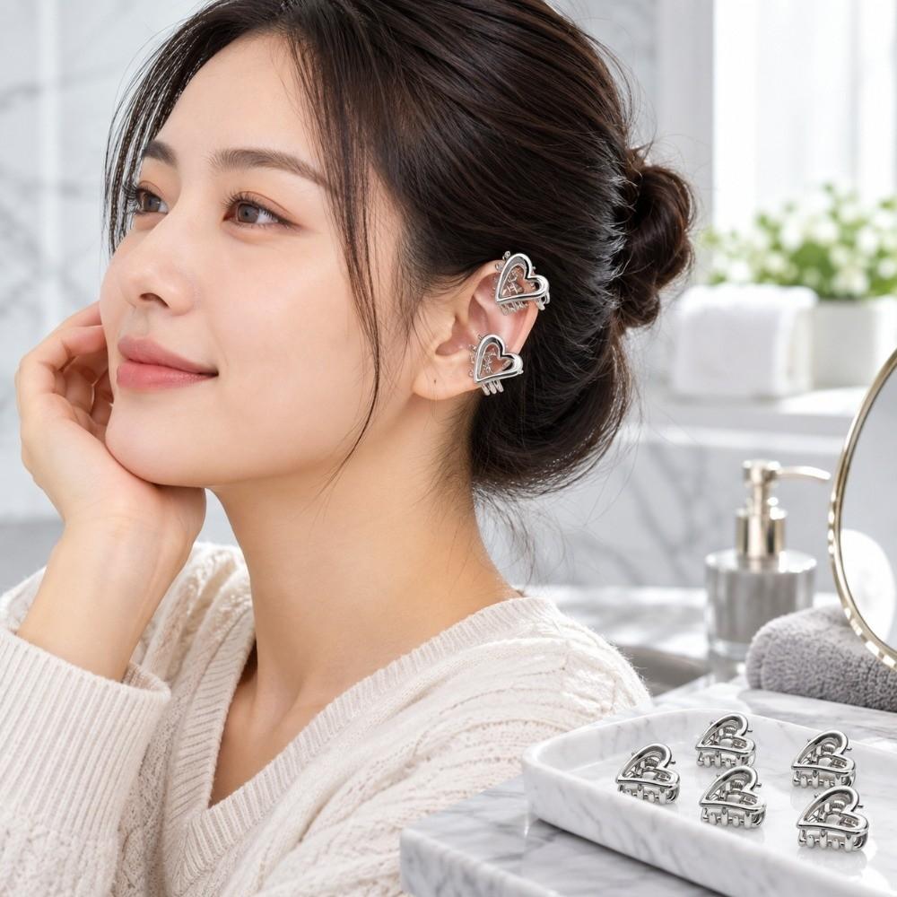 6Pcs Silver‑Tone Ear Acupressure Clips Heart Shaped Ear Acupoint Clips Household Use