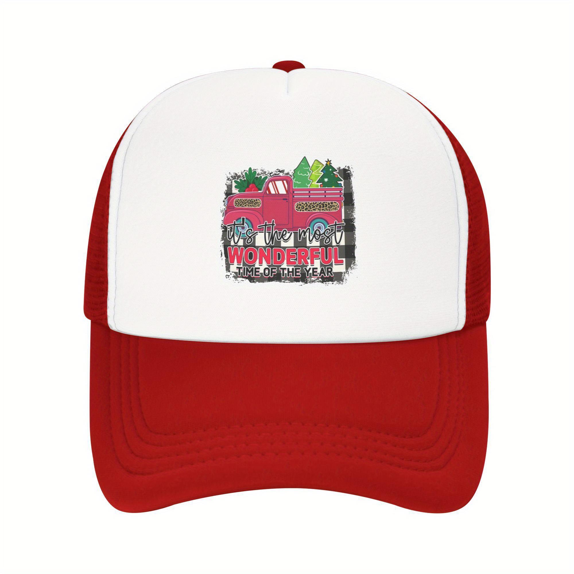 

Wonderful Time of Year Christmas Trucker Hat Festive Red Truck Mesh Baseball Cap Breathable Adult Snapback One Size