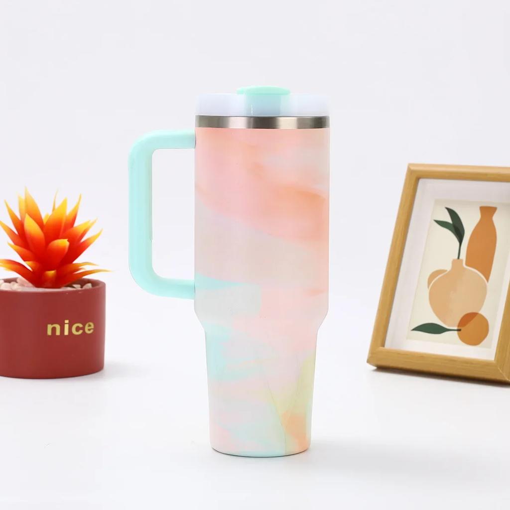 Good Quality 304 Stainless Steel High-value 40oz Bingba Cup Outdoor Portable with Handle Straw Thermos Cup