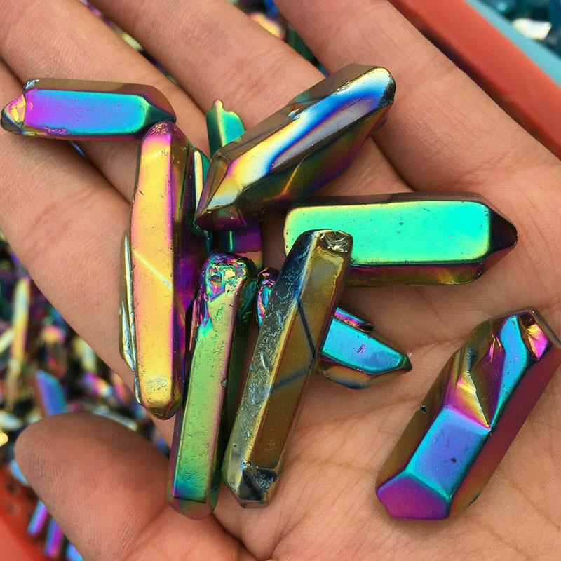 Rainbow Electroplate Colorful Titanium Aura Lemurian Seed Quartz Crystal Decor