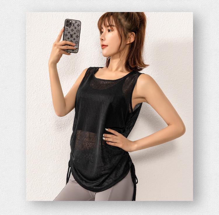 Women's Sleeveless Drawstring Yoga Top - Summer Floral Sport Vest