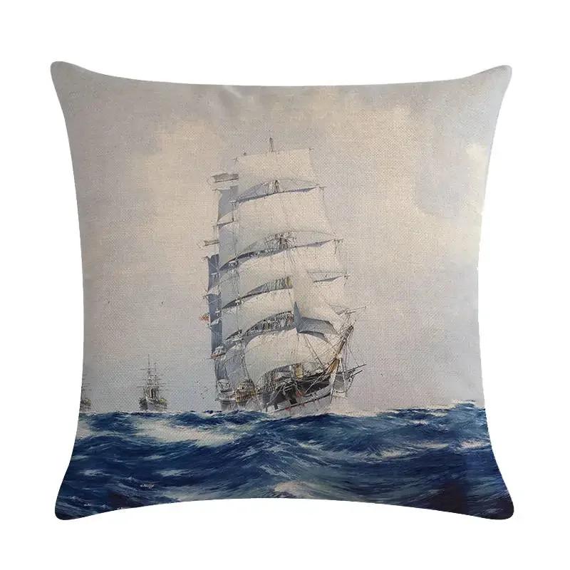 Home Decor Sailing Ships: Vintage Maritime Pillow Covers Pattern Cushion Cover Suitable For Sofa Bedroom Car Pillow Cover