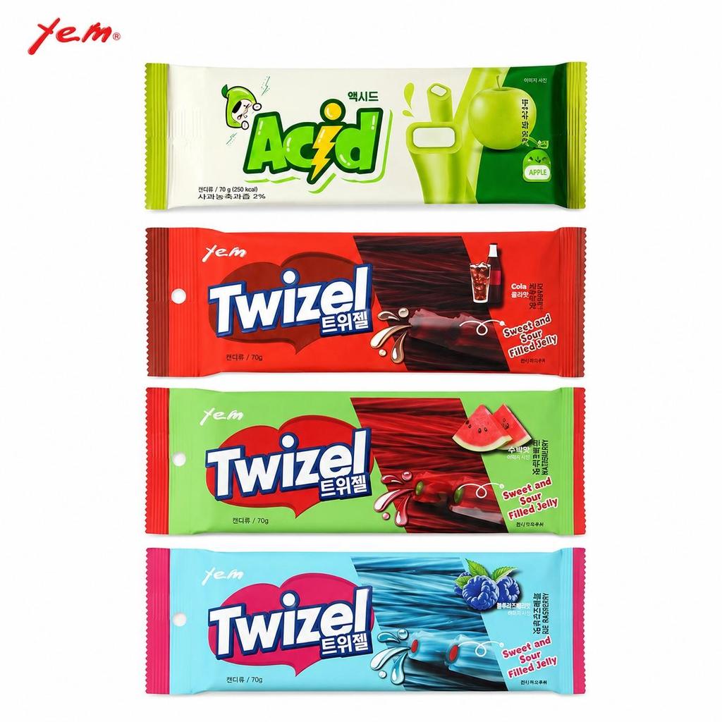 YEM Long Filled Candies 70g, 4 flavors | Sweet Rich Filling Flavor, Chewy Texture, Convenient Snack