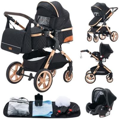 YAZOCO - Passeggino combinato 3 in 1 - Con navicella-seggiolino auto - Fino a 15 kg - Oro-Nero