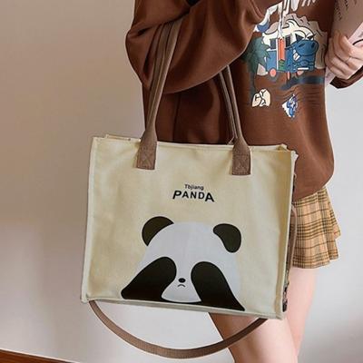 New In Large Capacity Tote Shoulder Bags Simple Canvas Female Crossbody Bags Fashion Panda Print Handbags Women's Shopper Bags