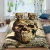 Gold Rose Skull Luxury Retro Comforter Cover Bedding Queen Size Halloween Bedroom Decorative Quilt /Duvet Cover Pillow Cases
