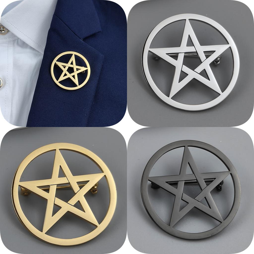 Creative Pentagram Gold Plated Stainless Steel Brooch, Men's Suit Pin Black, High Quality Father and Husband Gift Set