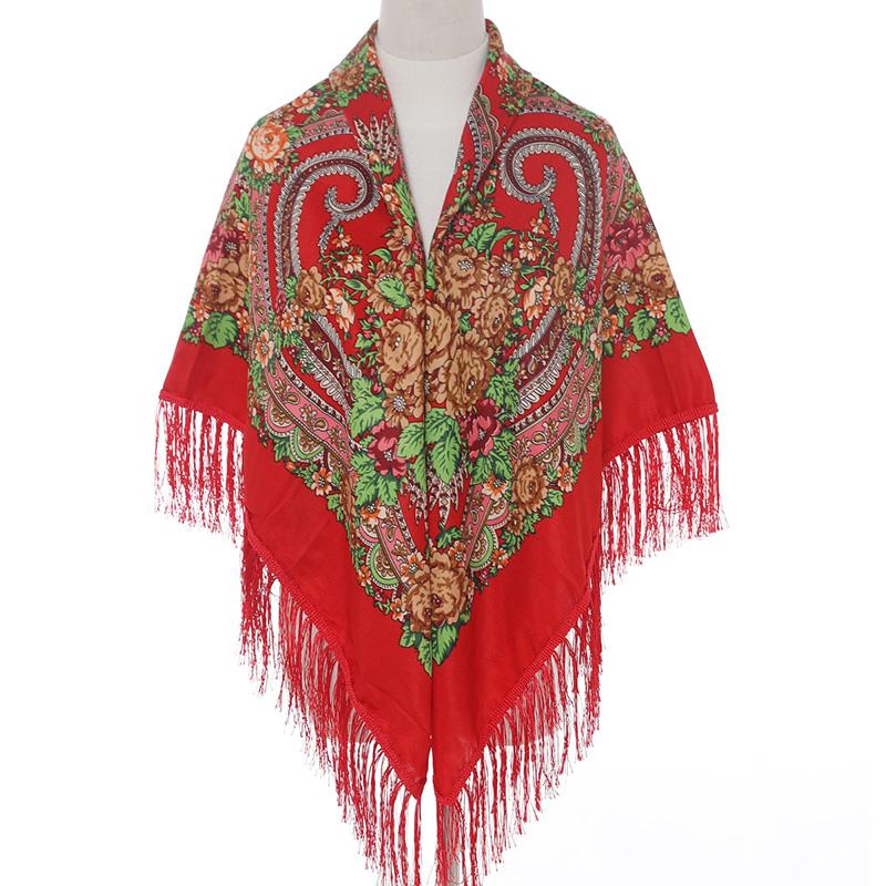 Women Luxury Floral Printed Shawl Scarf For Woman Square Babushka Handkerchief Head Wraps Cardigan  Bohemia Retro Fringed Cape