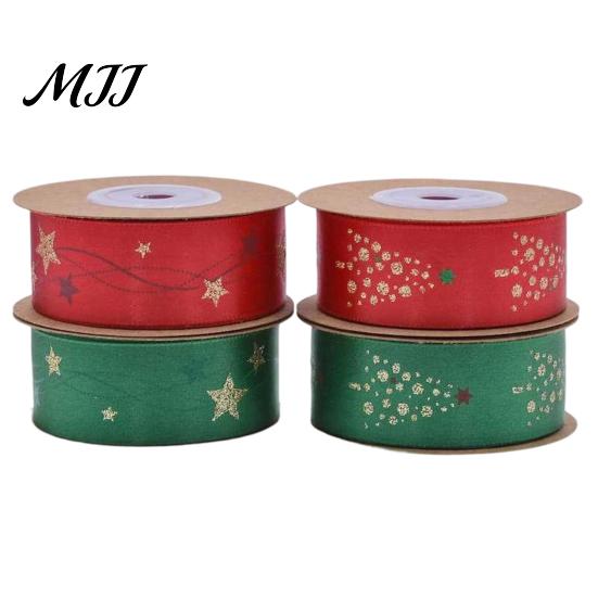 Fabric Ribbon for Party Decor Christmas Ribbon, Glitter Star & Tree Decorative Red Handmade Floral Arrangement Green Holiday Gift Wrapping,