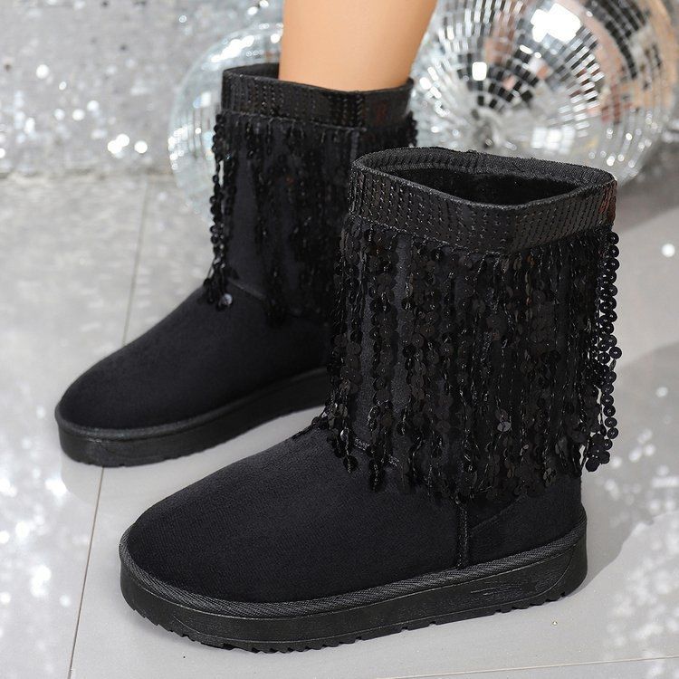Round Head Suede Casual Women's Small Leather Boots 2025 Summer and Autumn New Fashion Sleeve Fringed Boots Thick High School Heel Women's Shoes