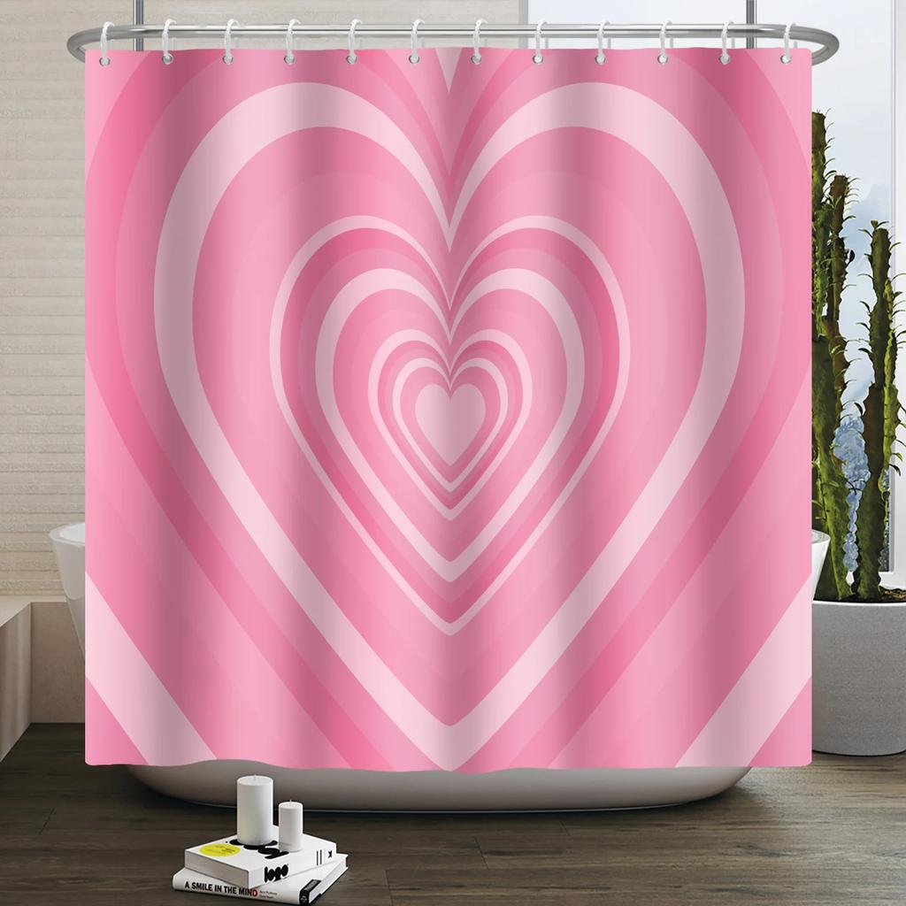 Happy Valentines Day Heart Shower Curtain Red Pink Romantic Falling Love Heart Sweet Lovers Waterproof Bathroom Curtain Decor