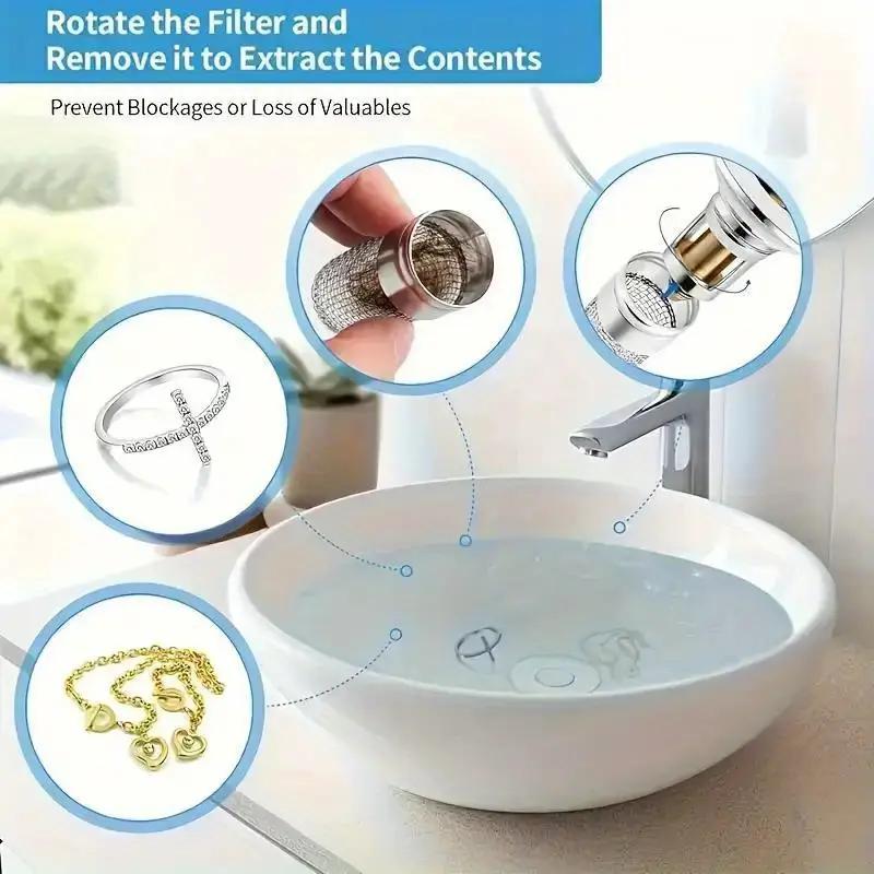 1pc, Pop-up Bathroom Sink Drain Strainer, Sink Drain Stopper with Removable Stainless Steel Strainer Basket
